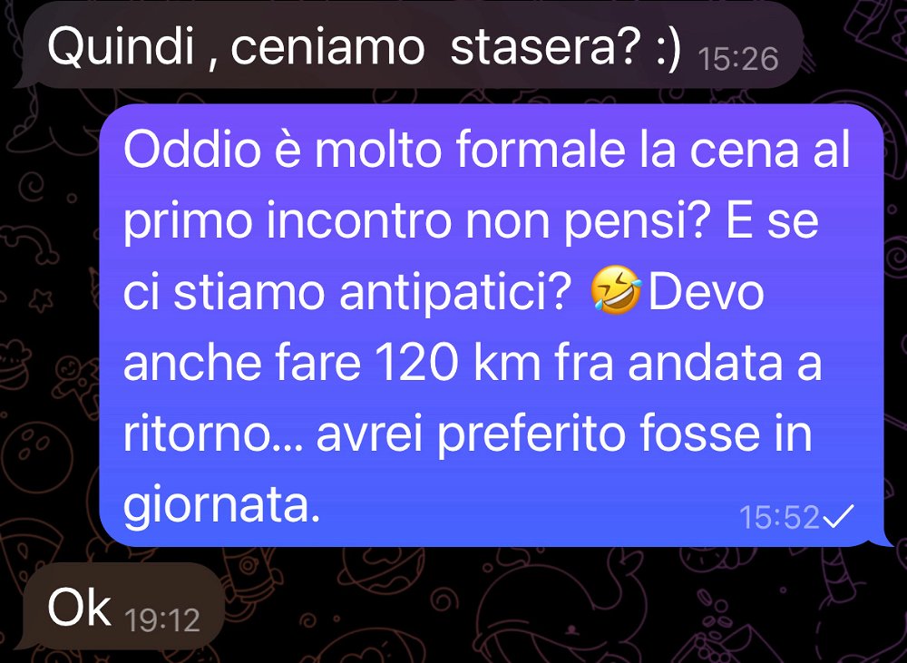 Ho fatto solo bene, io risposte così non le tollero perché sono sempre carino con le persone. Cestinata pure questa.