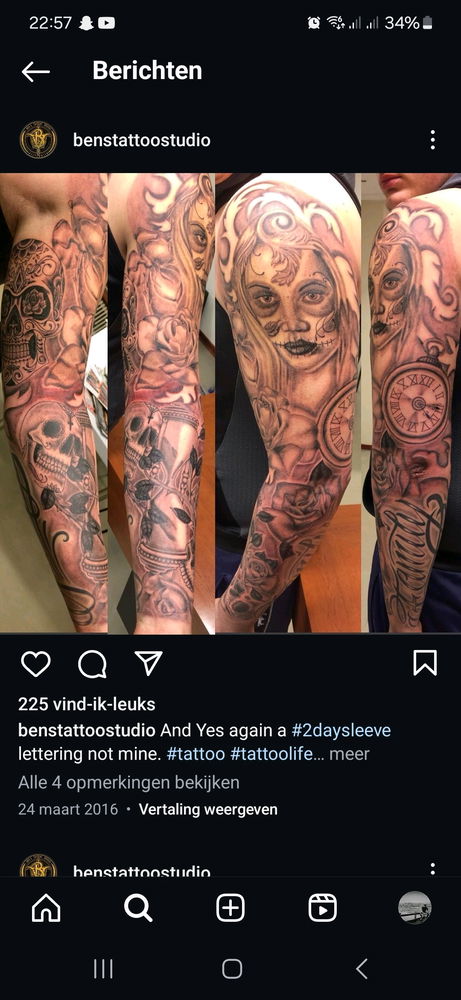 Linker arm vol. Rechter bicep 3 stuks. Linker enkel eentje. En rechter enkel eentje. En op mijn hand 3 puntjes.
