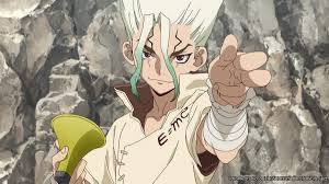 Stone. Awakened into a world where humanity has been petrified, scientific genius Senku and his brawny friend Taiju use their
