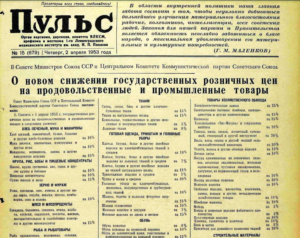 А вы знали ? 1 апреля: Снижения цен в СССР и День дурака после смерти Сталина