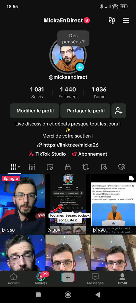 Pour ceux qui veulent me suivre : 
Mickaendirect 
Ou bien :  datarox26