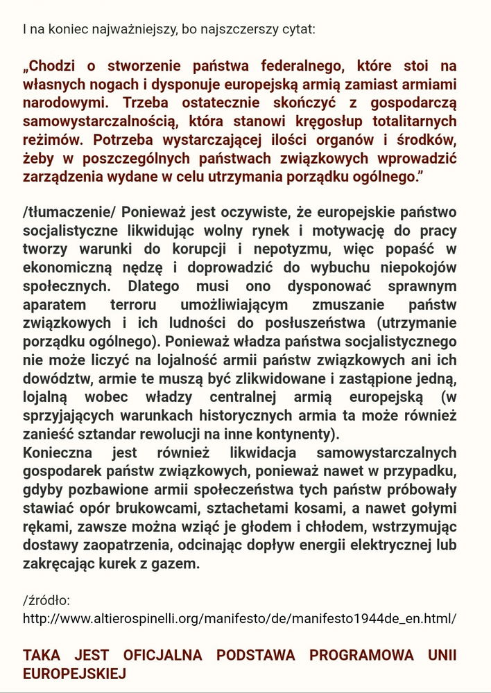 Kierunek 🇪🇺UE, tak jakby ktoś nie wiedział, nie znał i nie czytał manifestu z ventotene.