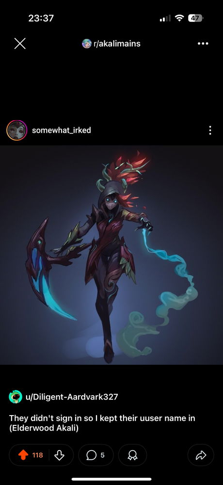 Elderwood Akali fanart from reddit