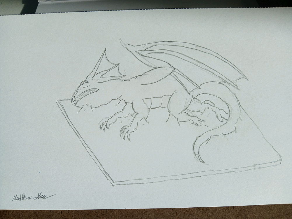 A very poorly drawn Niv-Mizzet on a glue trap