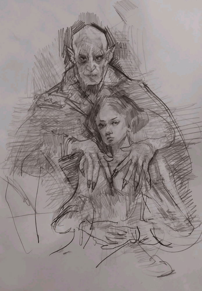 Nosferatu, szkic fanart ołówkiem. Rysunek powstał z miłości do horroru gotyckiego.