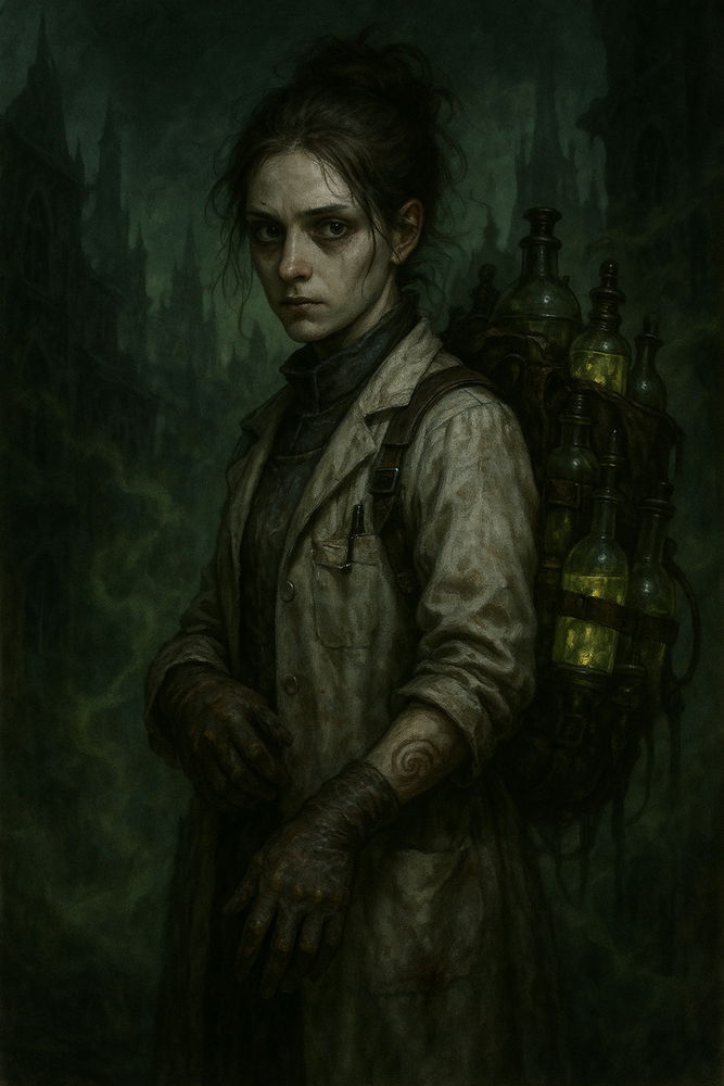 Elara Throme, la Dr. Plaga
Clase: Artífice (Eberron)
Subclase: Doctor de la Miasma (Casero, propio)