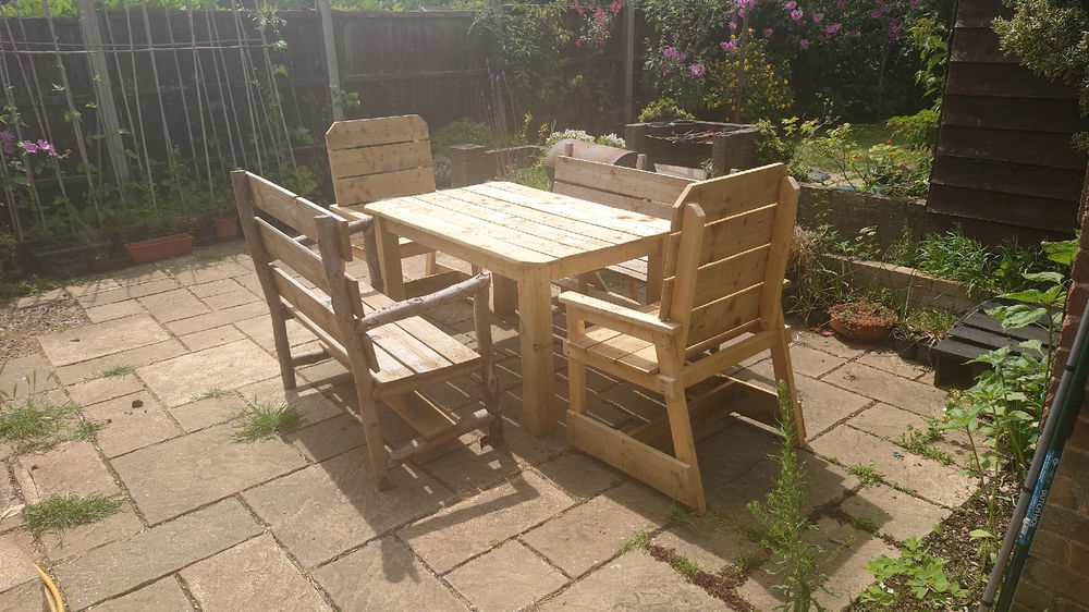 A table and chairs for the patio