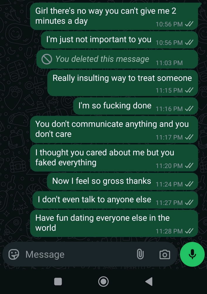 Imagine I give you my everything and you ignore me for a whole week