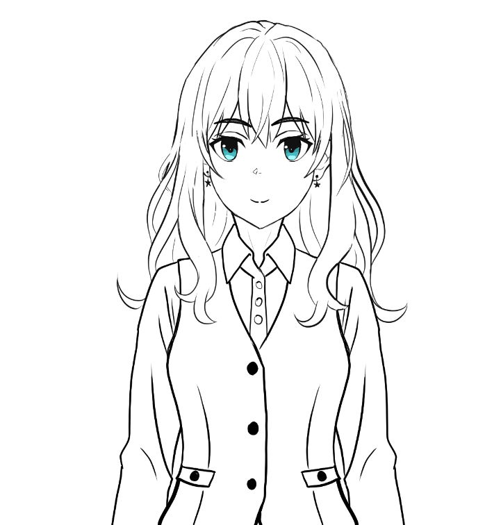 Lucy com as roupas do trabalho 