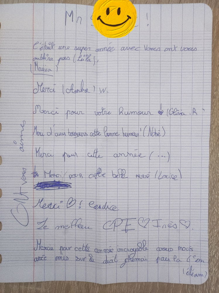 Dernier jour avec les élèves.