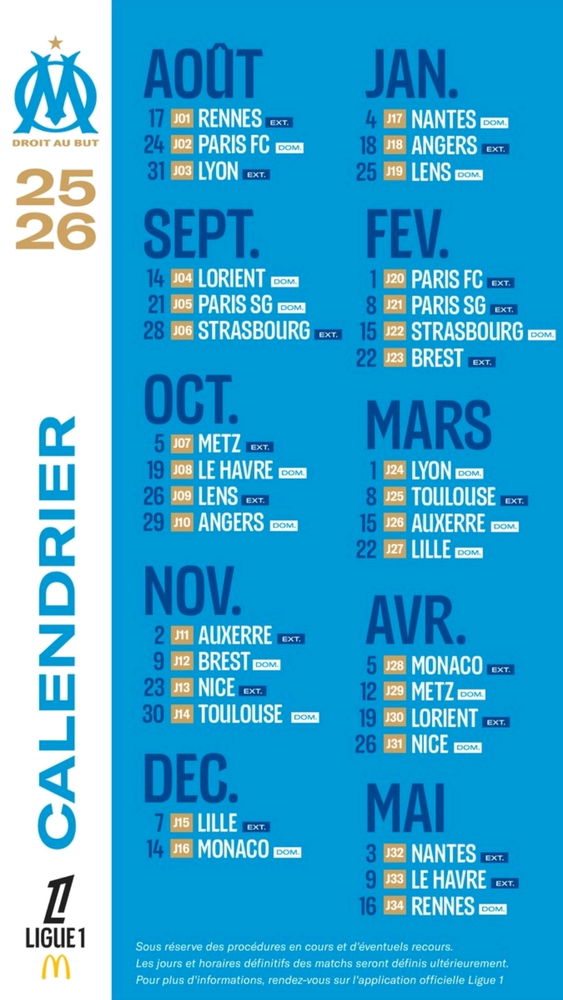 Calendrier 📅 OM