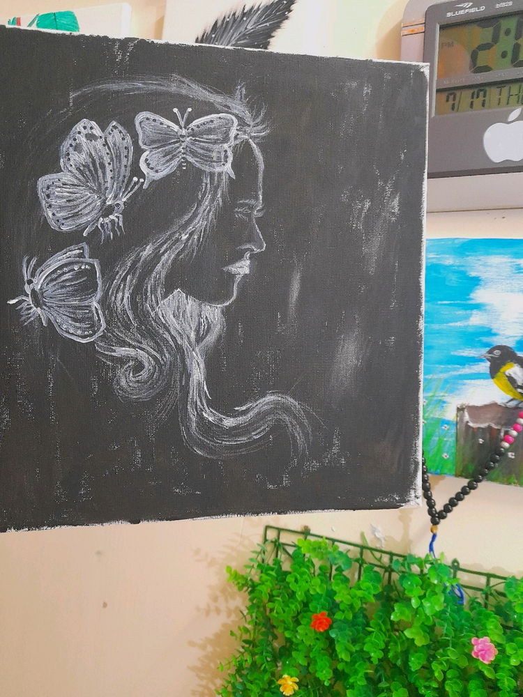 Unfinished black and white acrylic painting 🖼