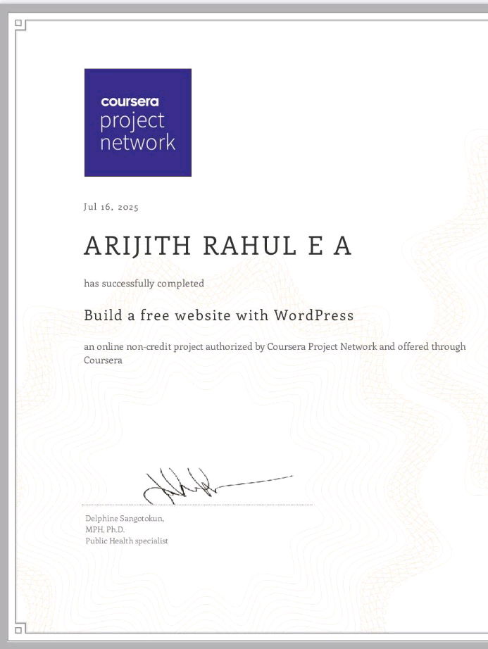 I acquired a coursera certificate in WordPress website building