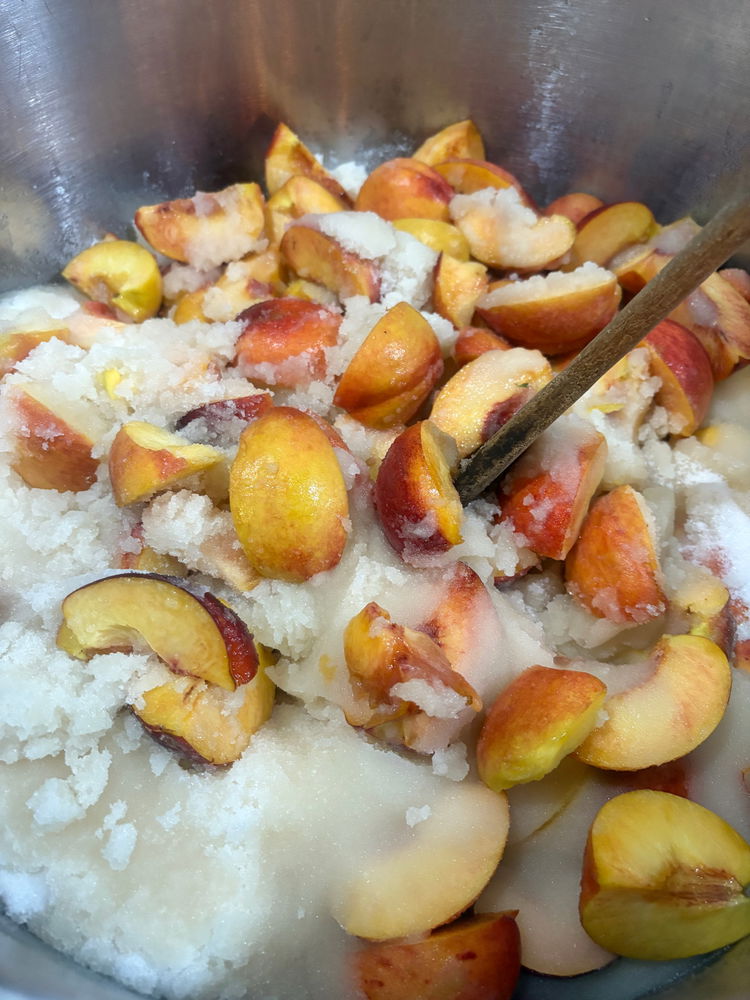 Making a big batch of peach jam