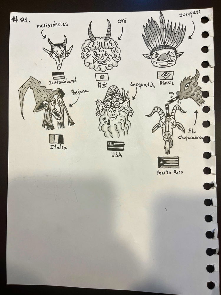 Desenhei algumas criaturas de culturas diferentes :P