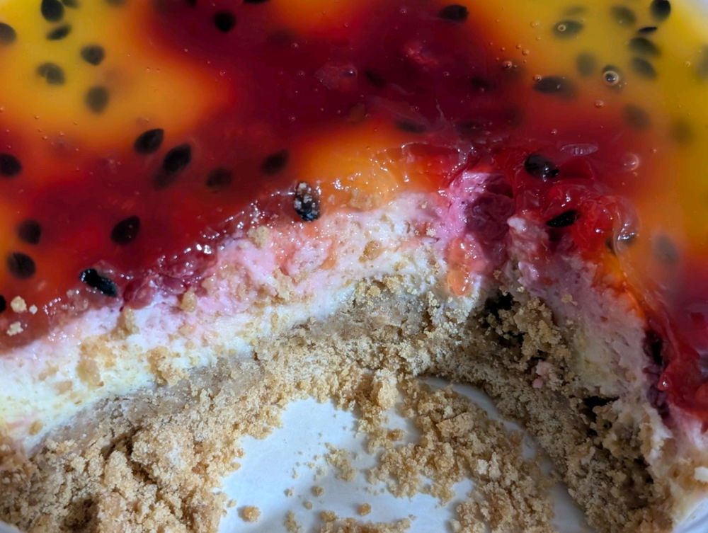 Passion fruit and raspberry cheesecake