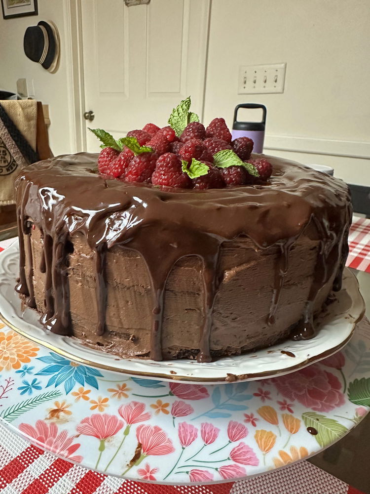 Triple raspberry chocolate cake