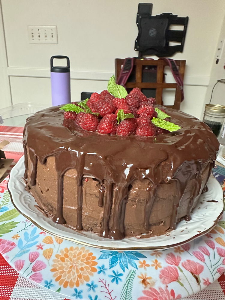 Triple raspberry chocolate cake
