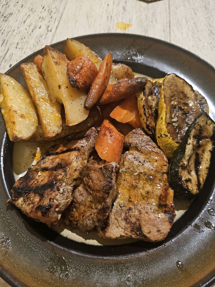 Grilled Veggies with applewood smoked pork chops