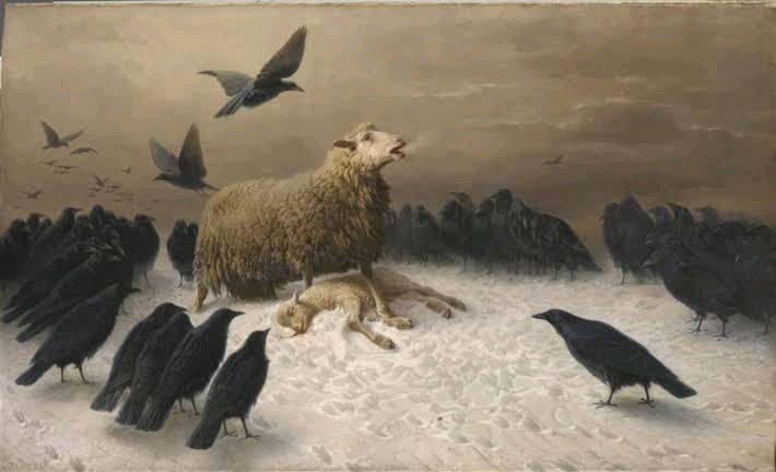 "Angustia" del pintor alemán 🇩🇪 - francés 🇫🇷 August Friedrich Albrecht Schenck (1878) óleo sobre lienzo. En la primer imagen, el artista deseaba plasmar la angustia de un cordero y su madre y en la segunda invirtió los papeles. Enorme obra de arte 🎨