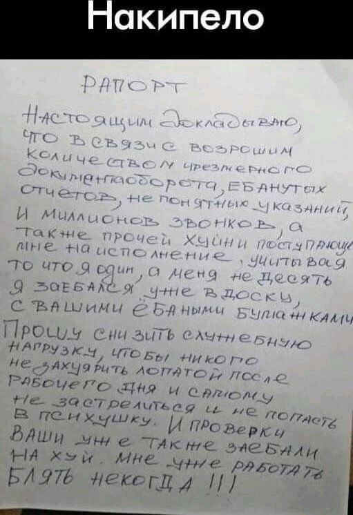 Жаль, рапорт уже написала. А то такой хороший образец пропал. 😁