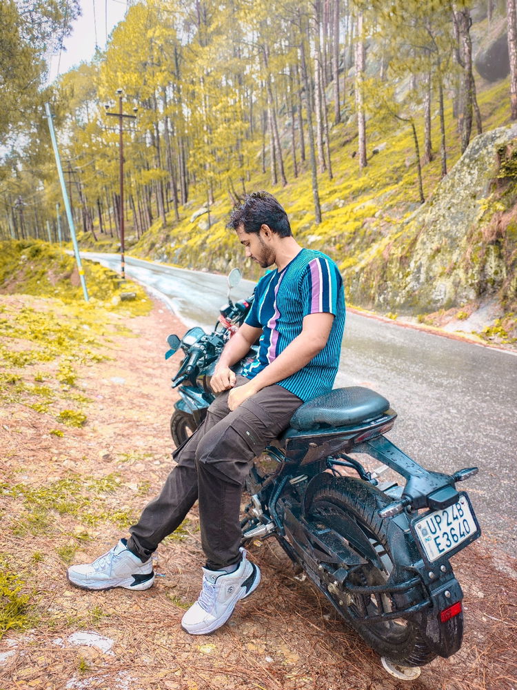 Lost in the hills, found my peace on two wheels. 🏍️🌲💨😎