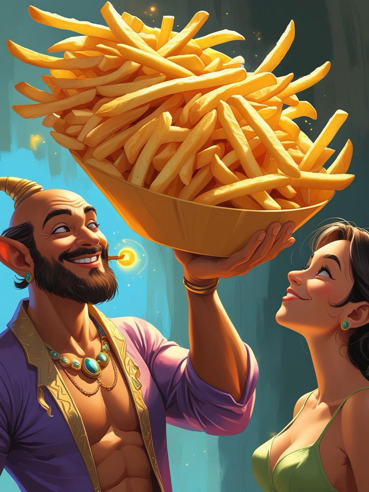 If a genie offered you unlimited fries but every time you eat them someone random gets slightly more attractive — would you still eat them? 😄🍟