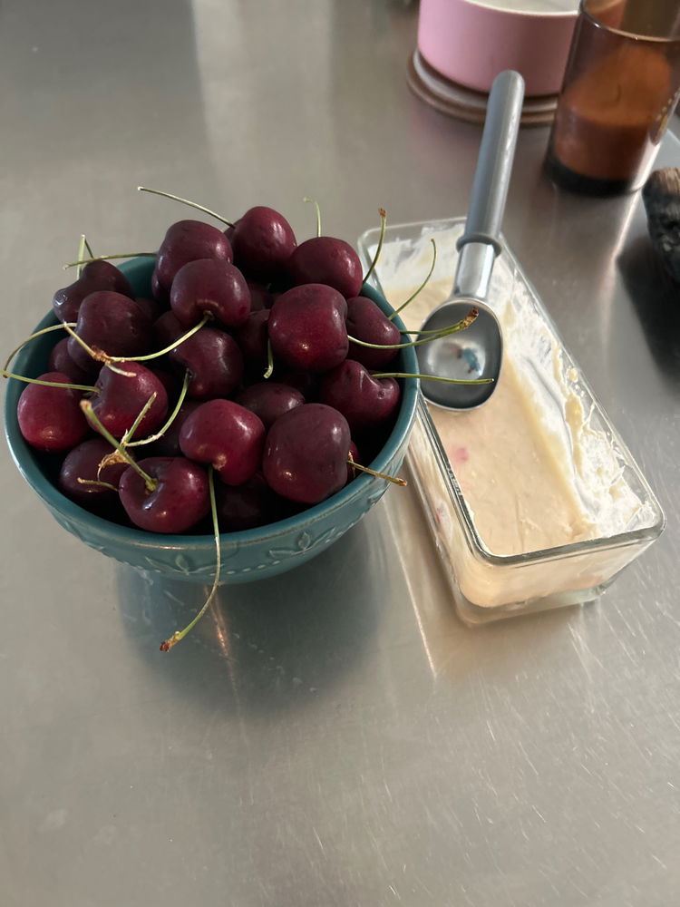 Cherries and homemade ice cream