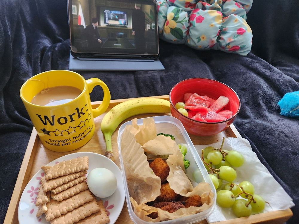 Breakfast and a new anime my exterminator put me on to. 😂