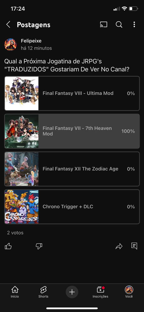 Votação sobre qual o próximo JRPG No Meu Canal.