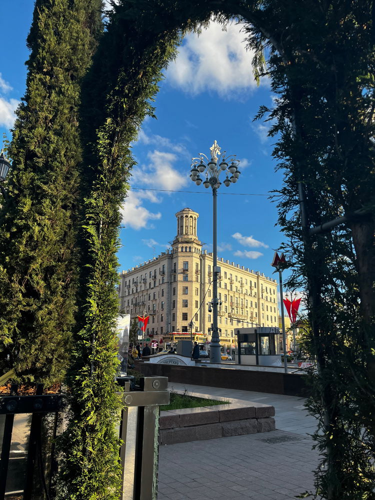 Tverskaya Street and the monument to A. Pushkin (a famous Russian poet), Moscow.