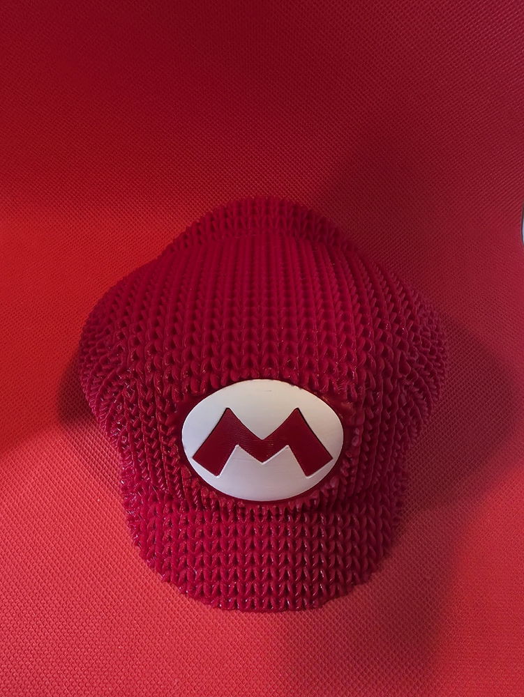 Knitted 3D-printed Mario hat