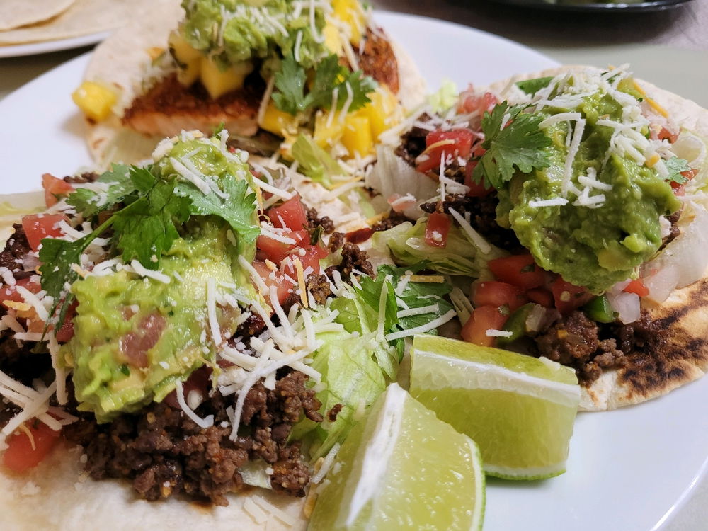 Beef and salmon tacos