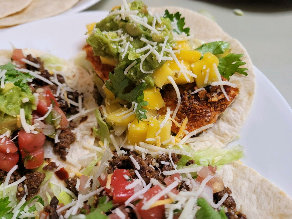 Beef and salmon tacos