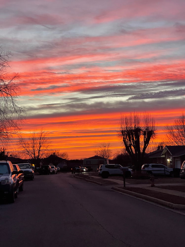 Sunset in neighborhood.
