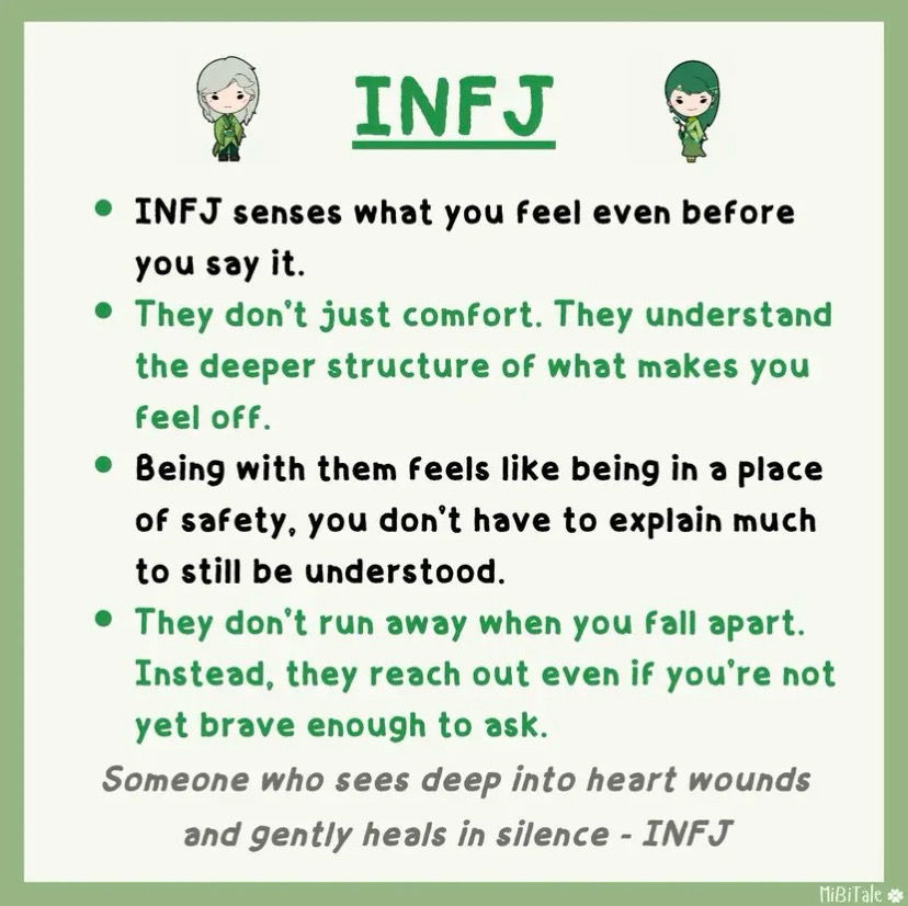 The kind of "Safe Zone" each MBTI is.

🎶I can be your hero bay-beh, i can kiss away the pain, i will stand by you forever🎶😉😂- INFJ 🖤⭐️