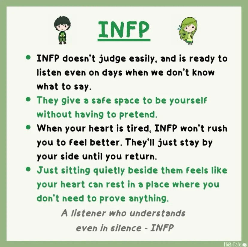 The kind of "Safe Zone" each MBTI is.

🎶I can be your hero bay-beh, i can kiss away the pain, i will stand by you forever🎶😉😂- INFJ 🖤⭐️