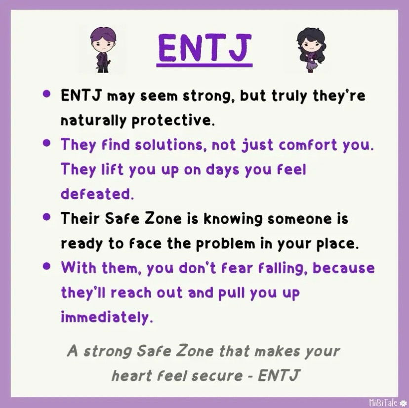 The kind of "Safe Zone" each MBTI is.

🎶I can be your hero bay-beh, i can kiss away the pain, i will stand by you forever🎶😉😂- INFJ 🖤⭐️
