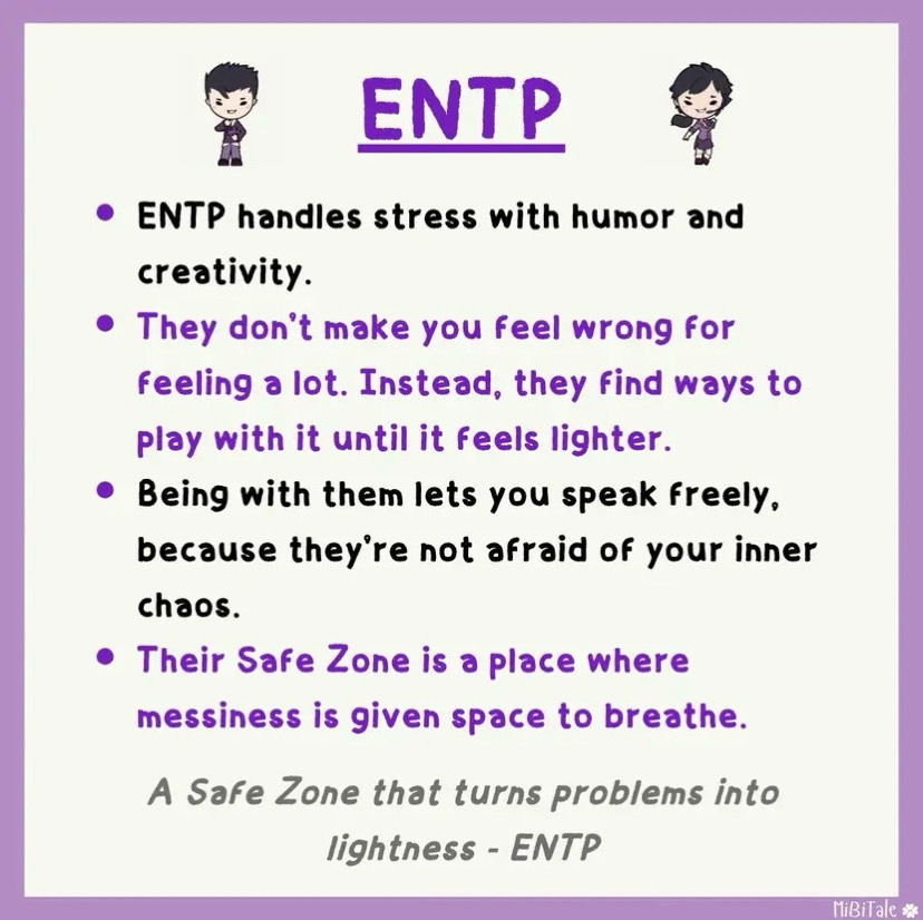 The kind of "Safe Zone" each MBTI is.

🎶I can be your hero bay-beh, i can kiss away the pain, i will stand by you forever🎶😉😂- INFJ 🖤⭐️