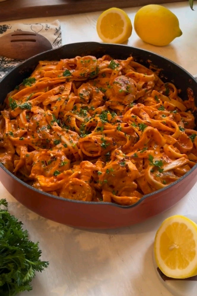 just learned how to cook red pepper pasta with shrimp feeling like a mini chef