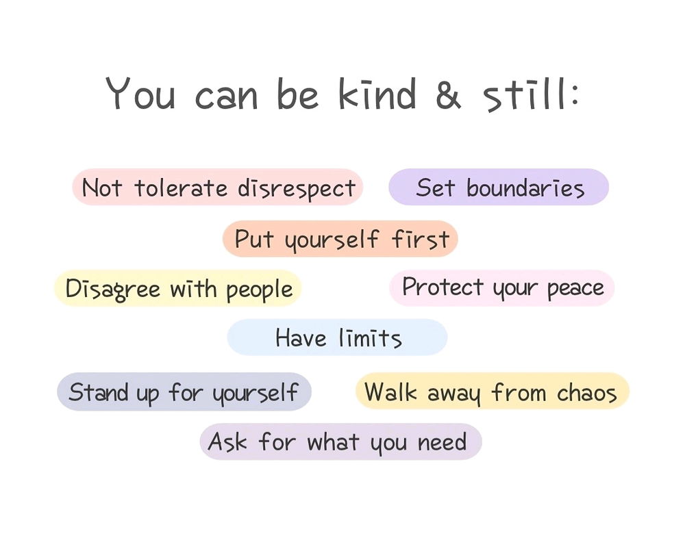 Simple thoughts for all of you...
Being kind doesn't mean being a doormat... Remember, you're 
allowed to have boundaries, needs
and limits and still lead with
kindness... Protect your mind, soul 
and body... 🌈🌻✨️🕊🌿🫂🌞🤍🎗