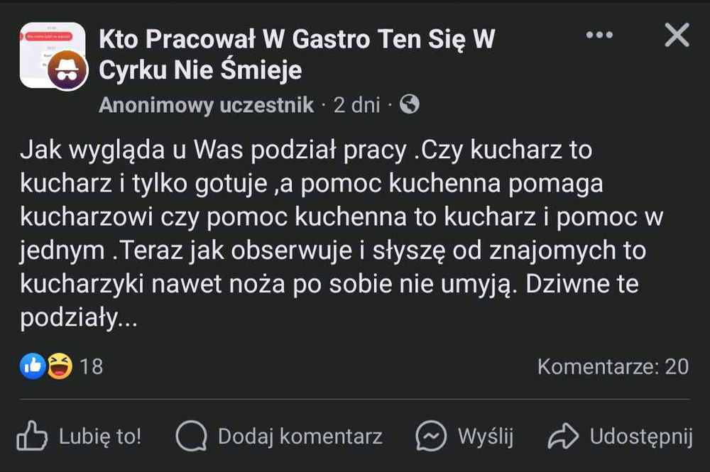 Podział obowiązków na kuchni.