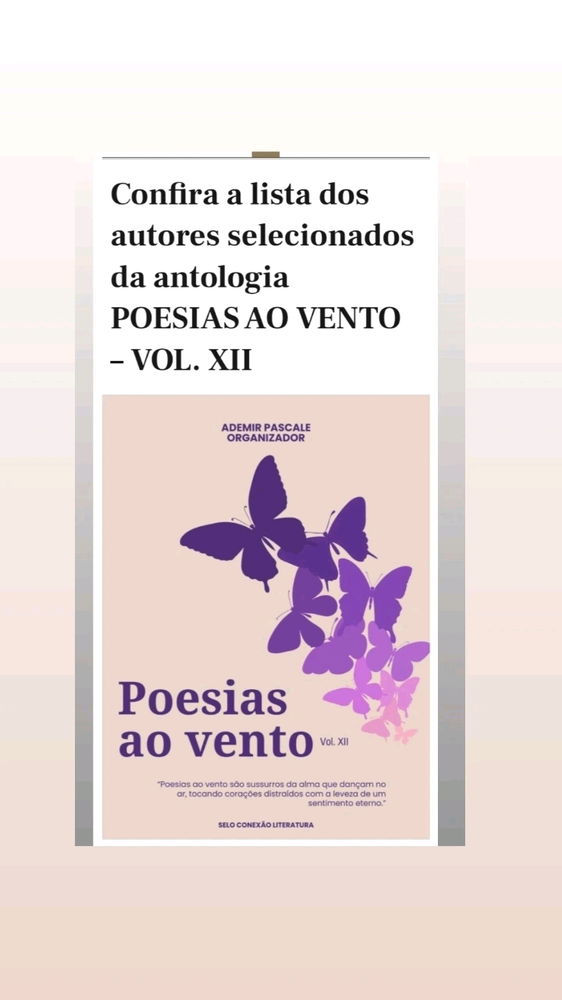 Muito feliz, pois mais uma vez tive uma das minhas poesias selecionadas em uma antologia. 

 (Fragmentos de um caos doce) 💜