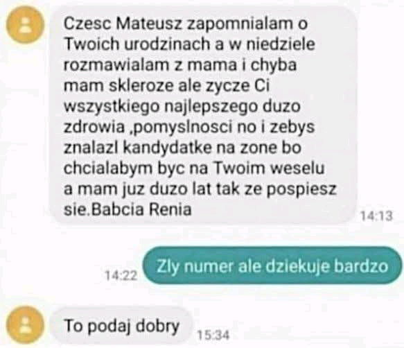 Zły numer ale dziękuję bardzo