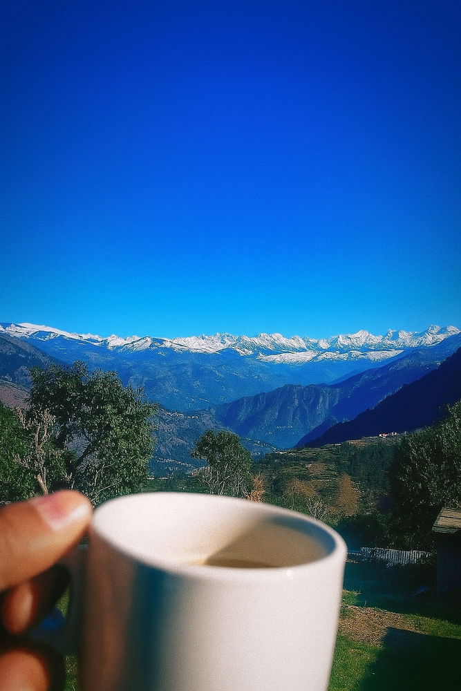 Where the sky touches the snow, and tea touches the soul🤍