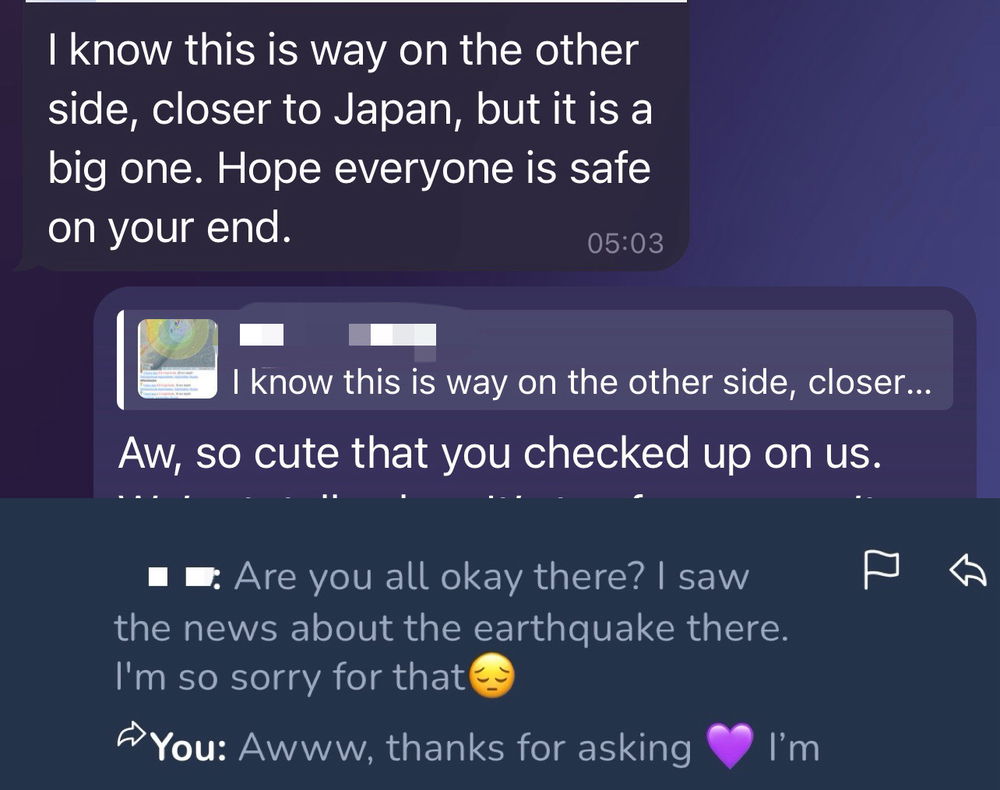 Thanks everyone for checking up 💜 from friends to complete strangers. 
Ref: Kamchatka Krai earthquake. 
I heard that there is an earthquake alert in several countries like USA and Japan, Taiwan and probably some others. I hope everyone is safe 🫂